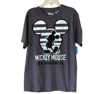Disney Striped Silver Mickey Mouse Florida Gray Tee Shirt Size Small 34/36 NWT